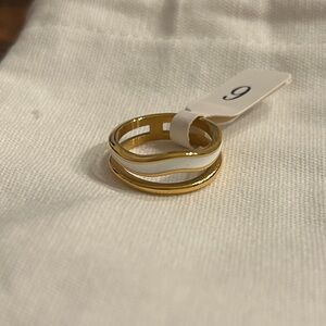 Atolea Gold and White enamel Ring size 6